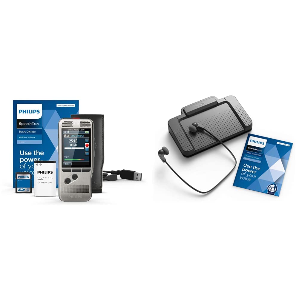 Philips DPM7200 Digitales Diktiergerät, Bedienung per Schiebeschalter, 2 Mikrofone für ausgez. Stere