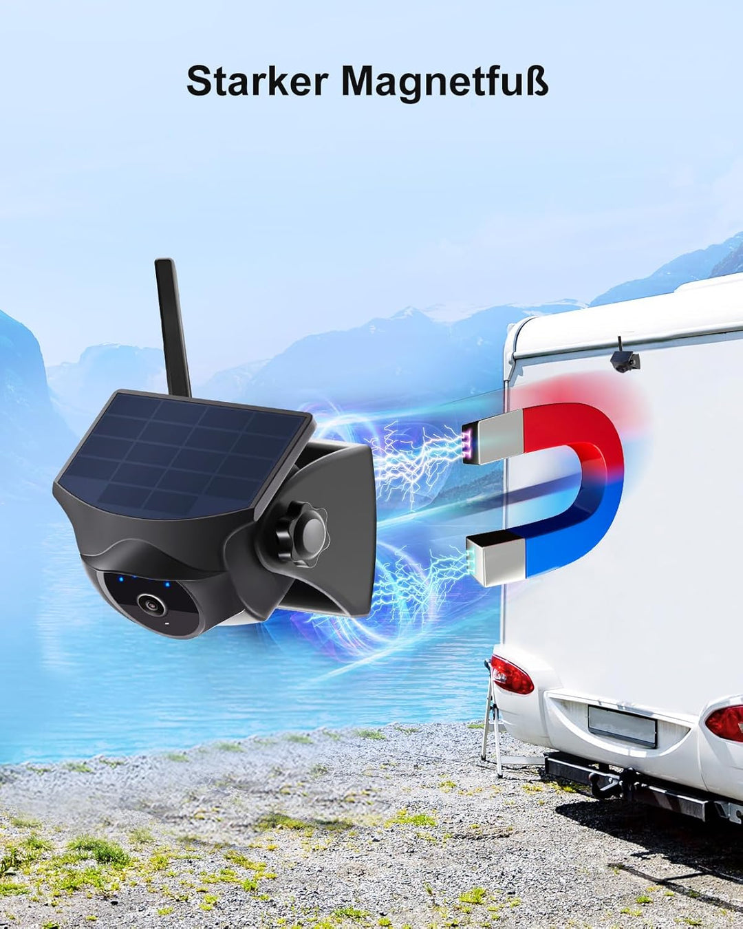 1080P Solar Kabellose Rückfahrkamera – Magnetische WLAN Rückfahrkamera mit Nachtsicht, 365 Tage Stan