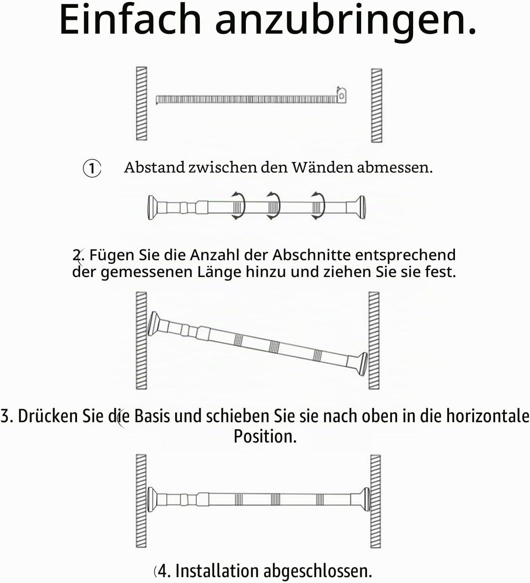Gardinenstange ohne bohren 48-200cm, Teleskopstange Vorhang, Duschvorhangstange Schwarz Edelstahl, R