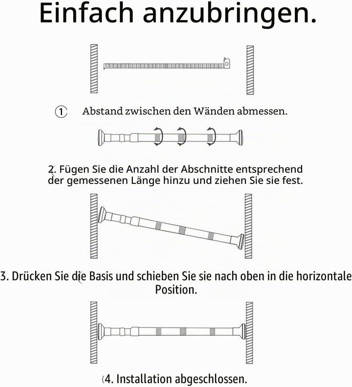 Gardinenstange ohne bohren 48-200cm, Teleskopstange Vorhang, Duschvorhangstange Schwarz Edelstahl, R