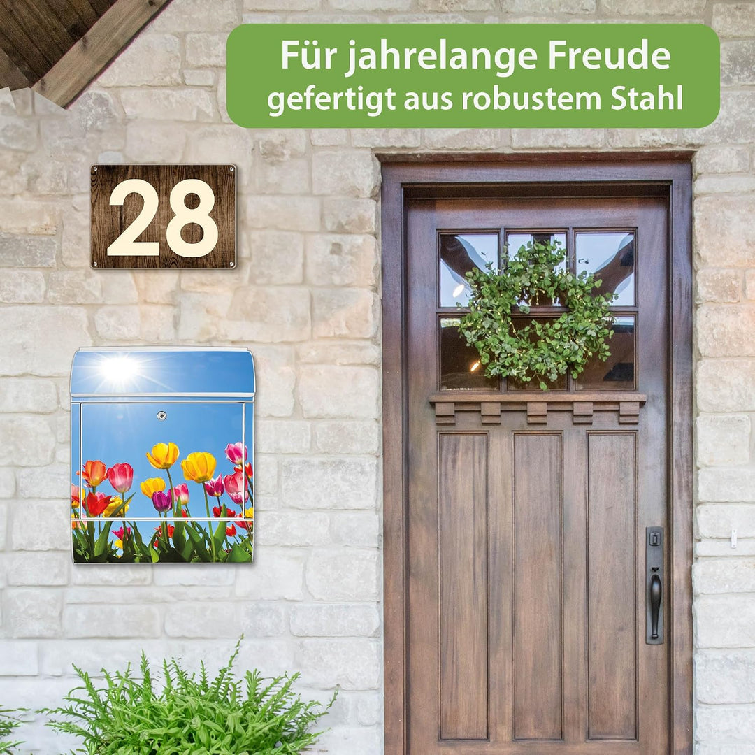 banjado Design Briefkasten 38,5x46,5x13cm &amp; 2 Schlüssel - Briefkasten Stahl Weiss mit Zeitungsfach p