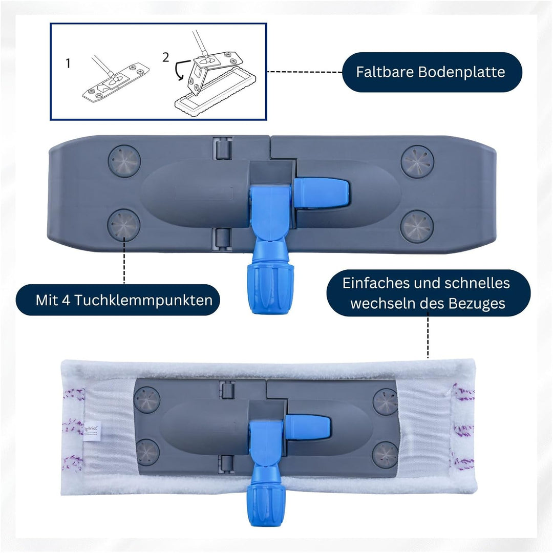 Wischmopp Bodenreiniger Bodenwischer +2 Bezüge Mikrofaser Mopp + Teleskopstiel Bodenwischer mit 2 Be