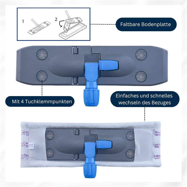 Wischmopp Bodenreiniger Bodenwischer +2 Bezüge Mikrofaser Mopp + Teleskopstiel Bodenwischer mit 2 Be