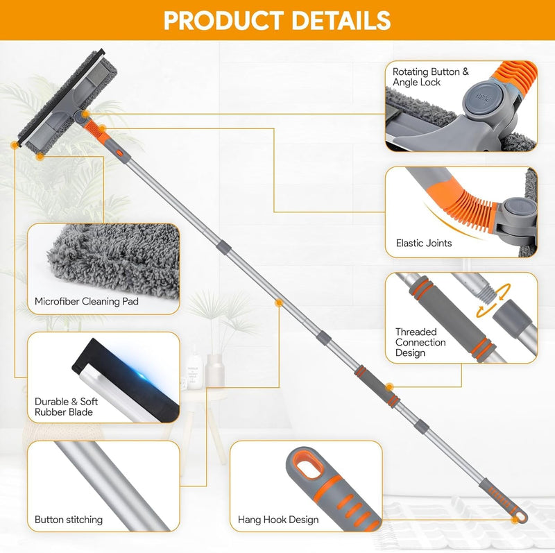Fensterabzieher-Reiniger, 2-in-1-Fensterreiniger-Reinigungsset mit Verlängerungsstange, Fensterwasch