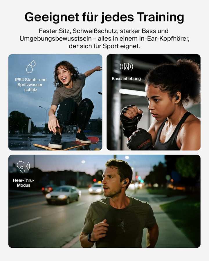 Belkin SoundForm ActiveFit In Ear Kopfhörer Kabellos Bluetooth mit Mikrofon, Schnellladen mit USB-C,