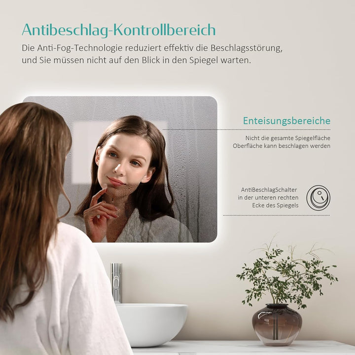 EMKE Badspiegel mit Beleuchtung 40x60cm, Badezimmerspiegel mit Beschlagfrei, 2 Lichtfarbe Warmweiss/