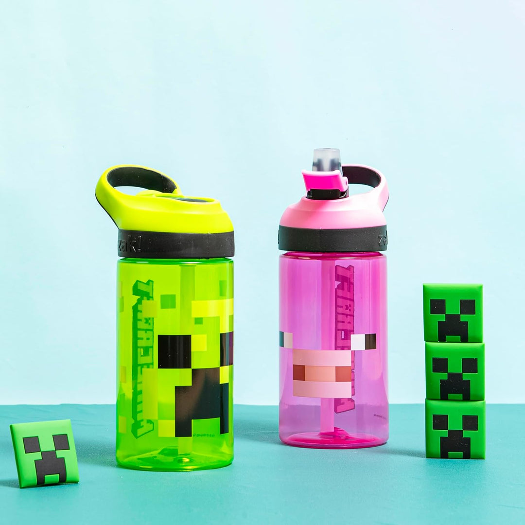 Zak Designs MICB-T470 Minecraft Wasserflaschen, Kunststoff, Creeper & Pig Creeper & Schwein 454 g, C
