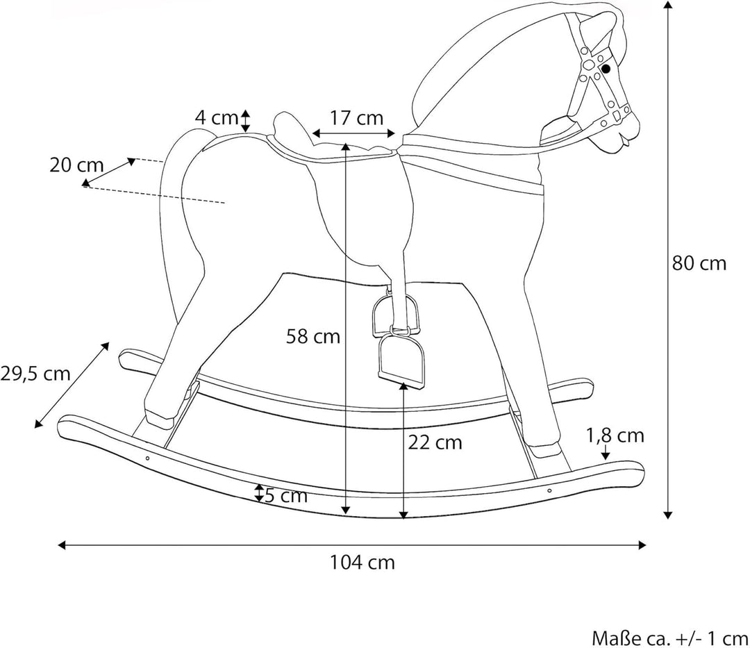 Schaukelpferd braun gescheckt Plüschpferd mit Langer Mähne Creme hell 96-118