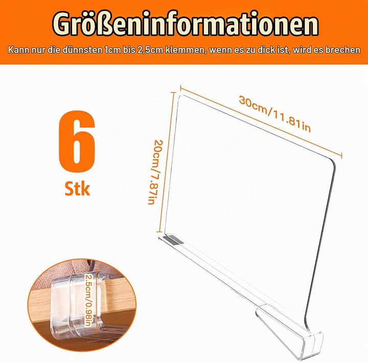 6 Pcs Transparente Acryl Regaltrenner, Multifunktionaler Kleiderschrank Organizer Trenner, Ohne Bohr