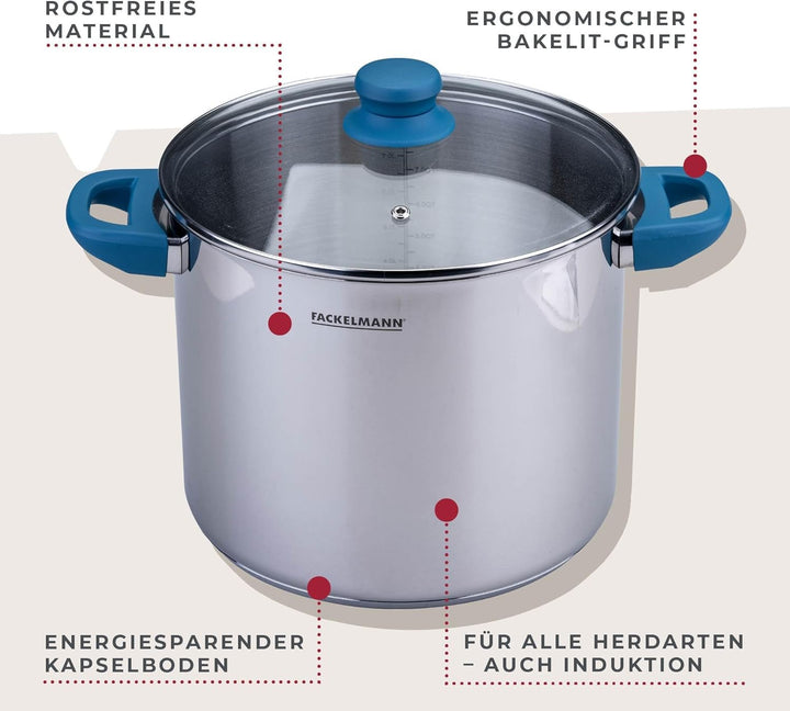 Fackelmann Suppentopf Essential, Ø 24 cm, 9L, Hochwertiger Edelstahl, ergonomische Bakelit-Griffe, f