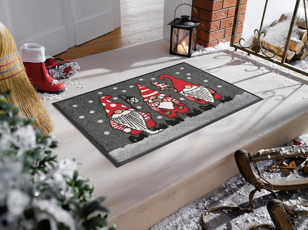 wash+dry Fussmatte, Winterzwerge 50x75cm, innen und aussen, waschbar, 50x75cm