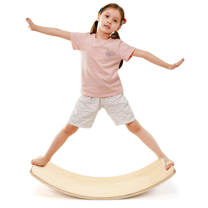 COSTWAY 90 x 30cm / 90 x 40cm Balance Board mit Filz, Balancierbrett aus Holz, Wackelbrett bis 220kg