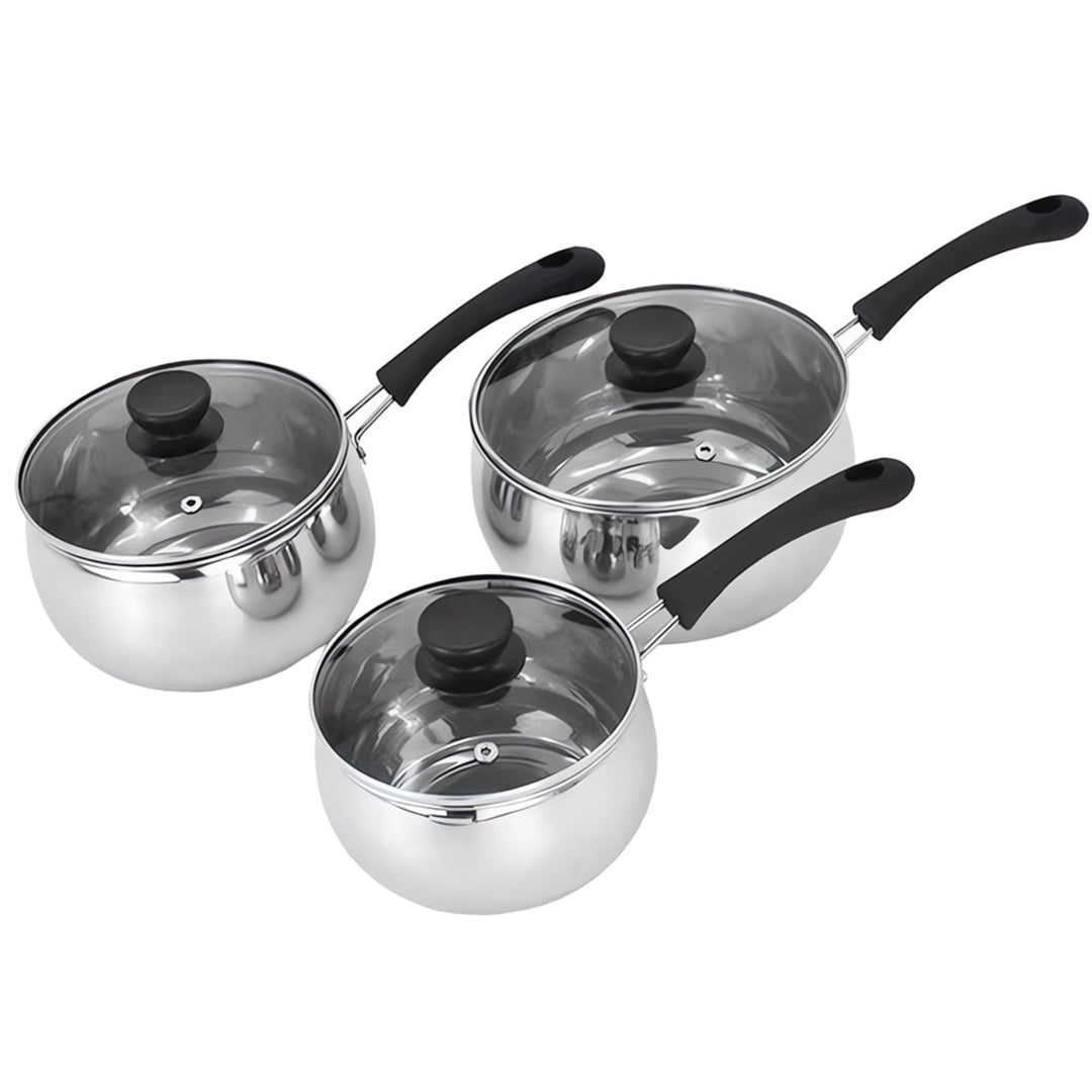 Edelstahl-Saucepan-Set mit Glasdeckel, Antihaft-Kochtopf, für alle Herdarten inkl. Induktion, Stainl