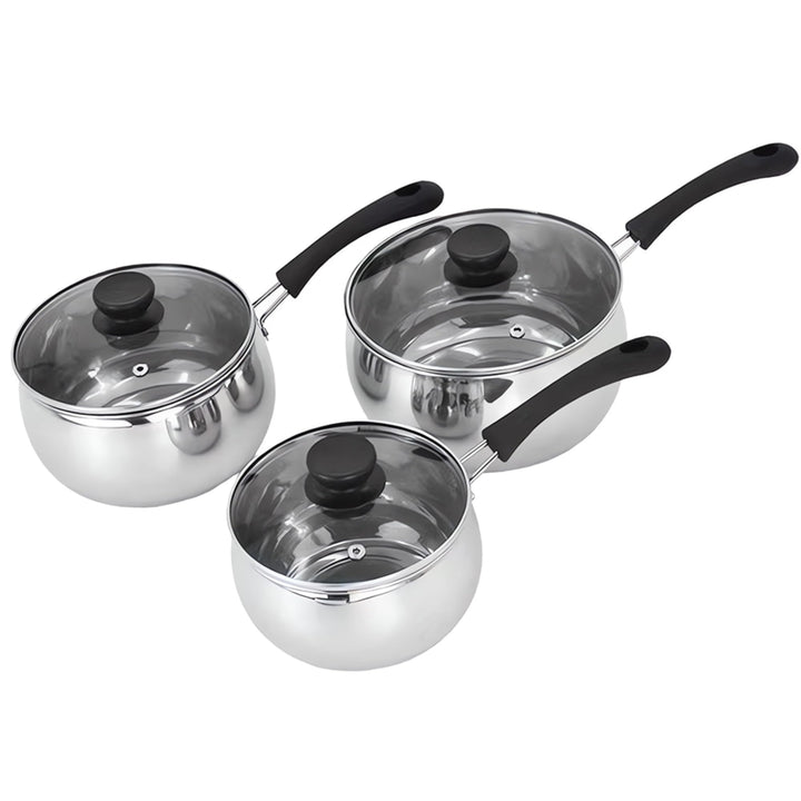Edelstahl-Saucepan-Set mit Glasdeckel, Antihaft-Kochtopf, für alle Herdarten inkl. Induktion, Stainl