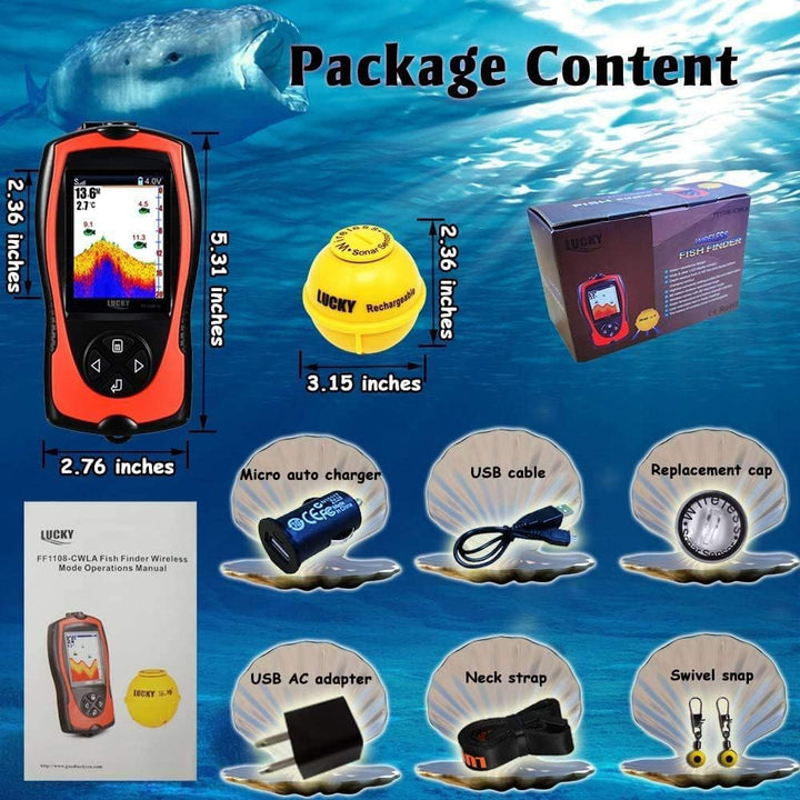 LUCKY Tragbarer Fischfinder Wandler Sonarsensor Wasser Tiefenmesser LCD Bildschirm Echolot Fischfind