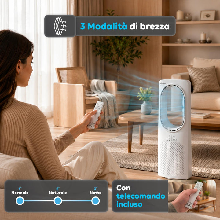 Wintem Freezy Turmventilator ohne Flügel, mit Fernbedienung und Timer, Wirbelkühler, mit Oszillation