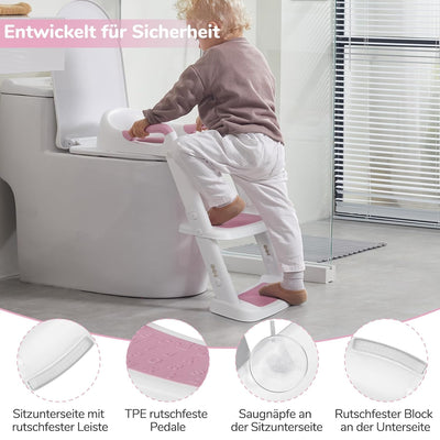 DEANIC Toilettensitz Kinder, Toilettentrainer mit Leiter &PU Gepolstert, Faltbar Töpfchen für Kinder