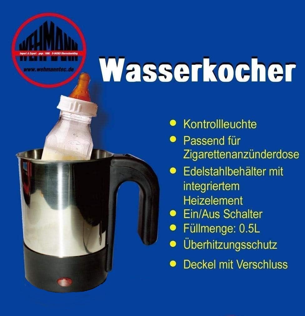 Wasserkocher 12 Volt für Kfz, Edelstahl Babykostwärmer Babykosterwärmer 12V
