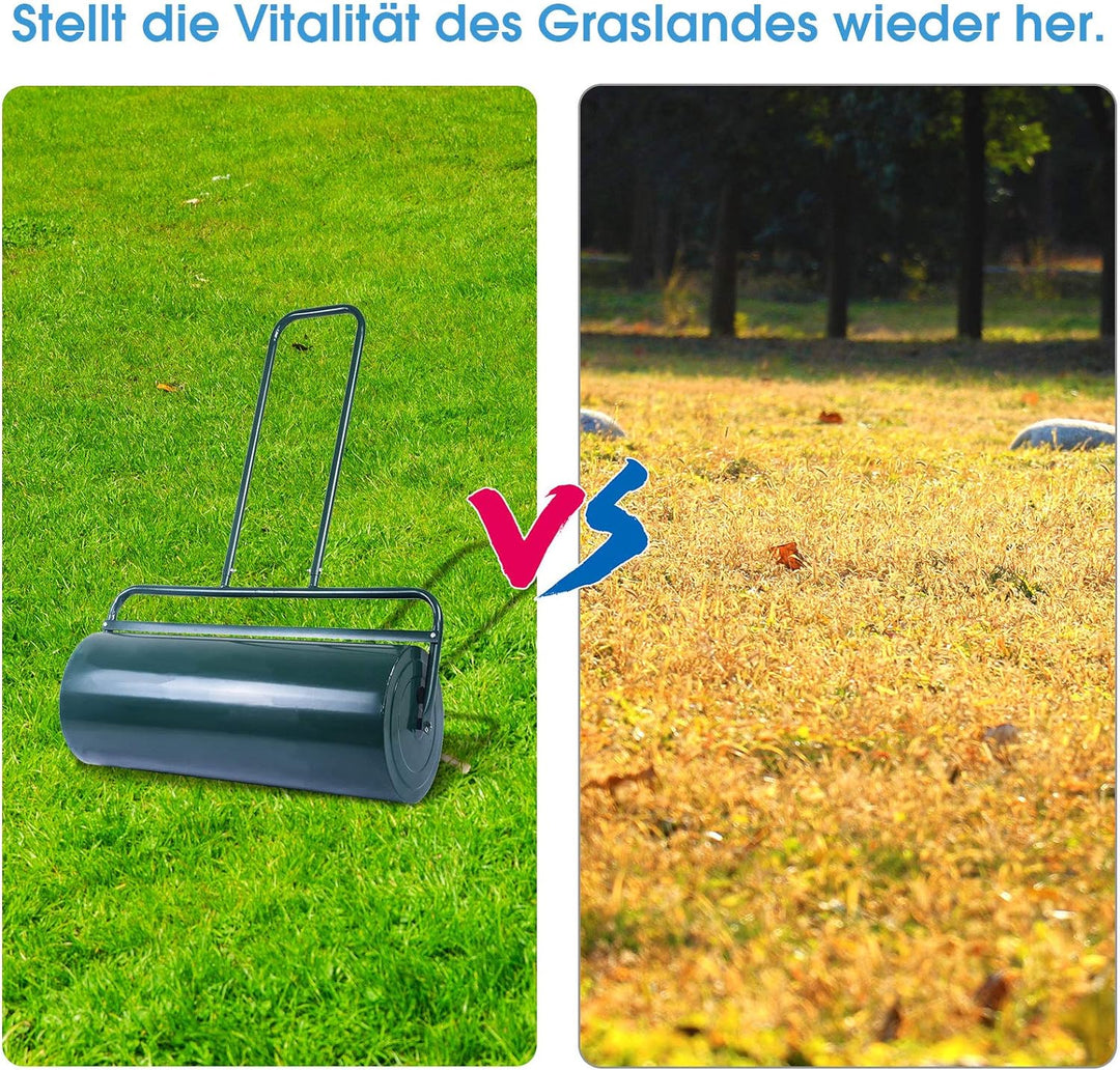 GOPLUS Rasenwalze, 48L/63L Gartenwalze befüllbar mit Wasser & Sand, Rasenroller aus Metall, Graswalz