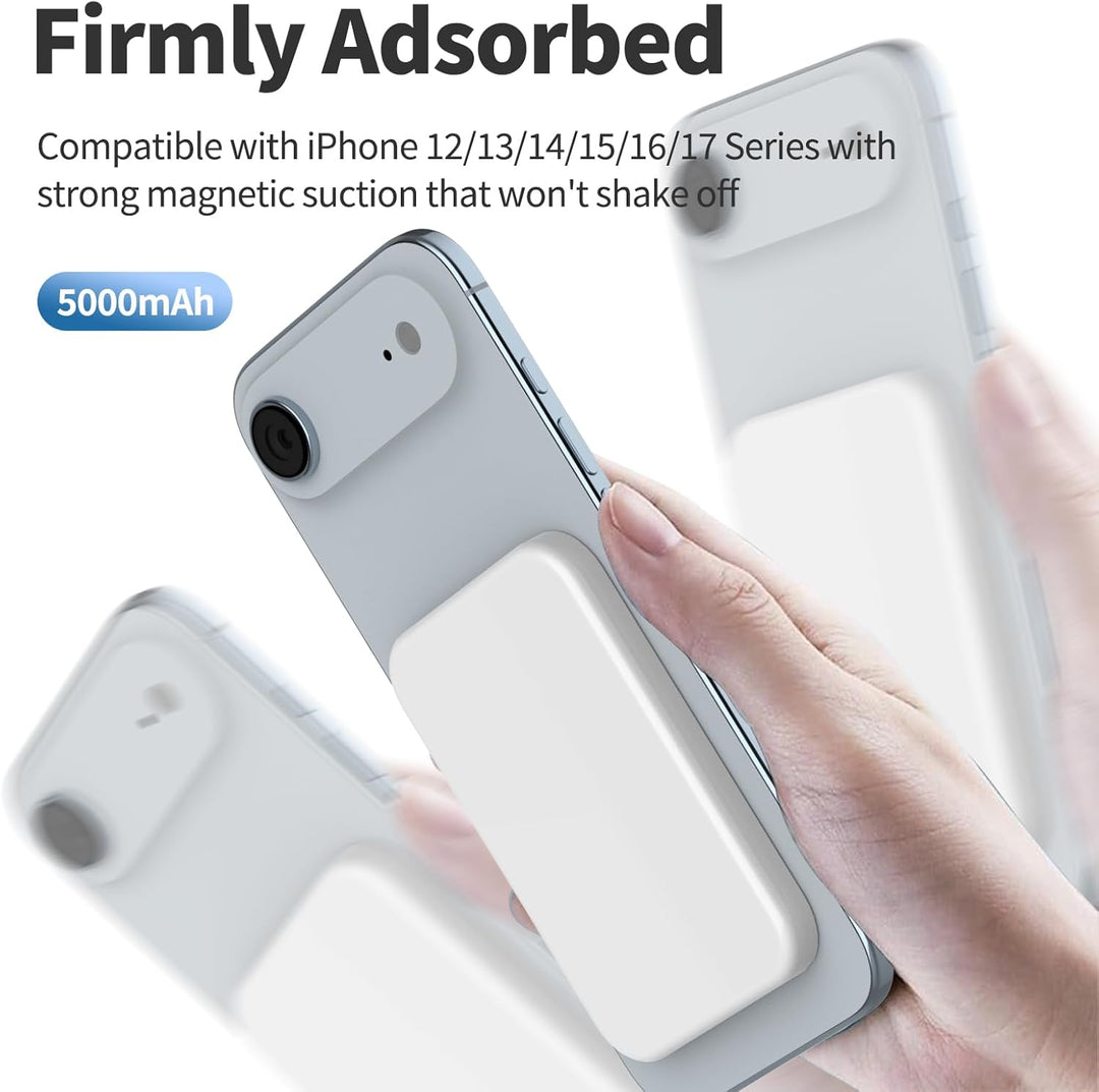 Wireless Power Bank für iPhone, Magnetische Power Bank 5000mAh Schnellladefunktion Ladegerät, Kabell