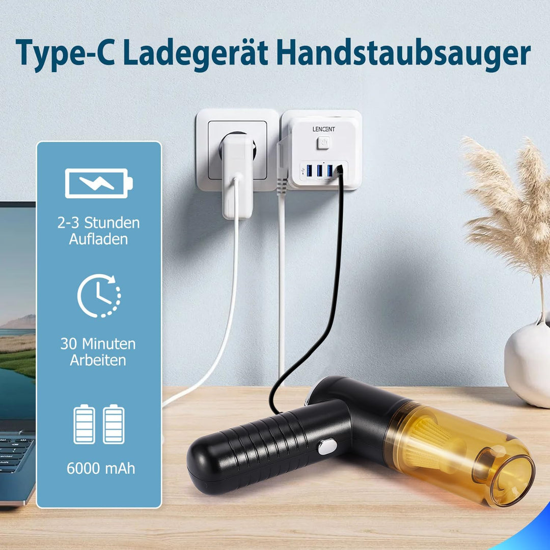 2024 Letzte Version Autostaubsauger, 25000pa Kabellos Handstaubsauger Akku,Mini Staubsauger 12V DC 2