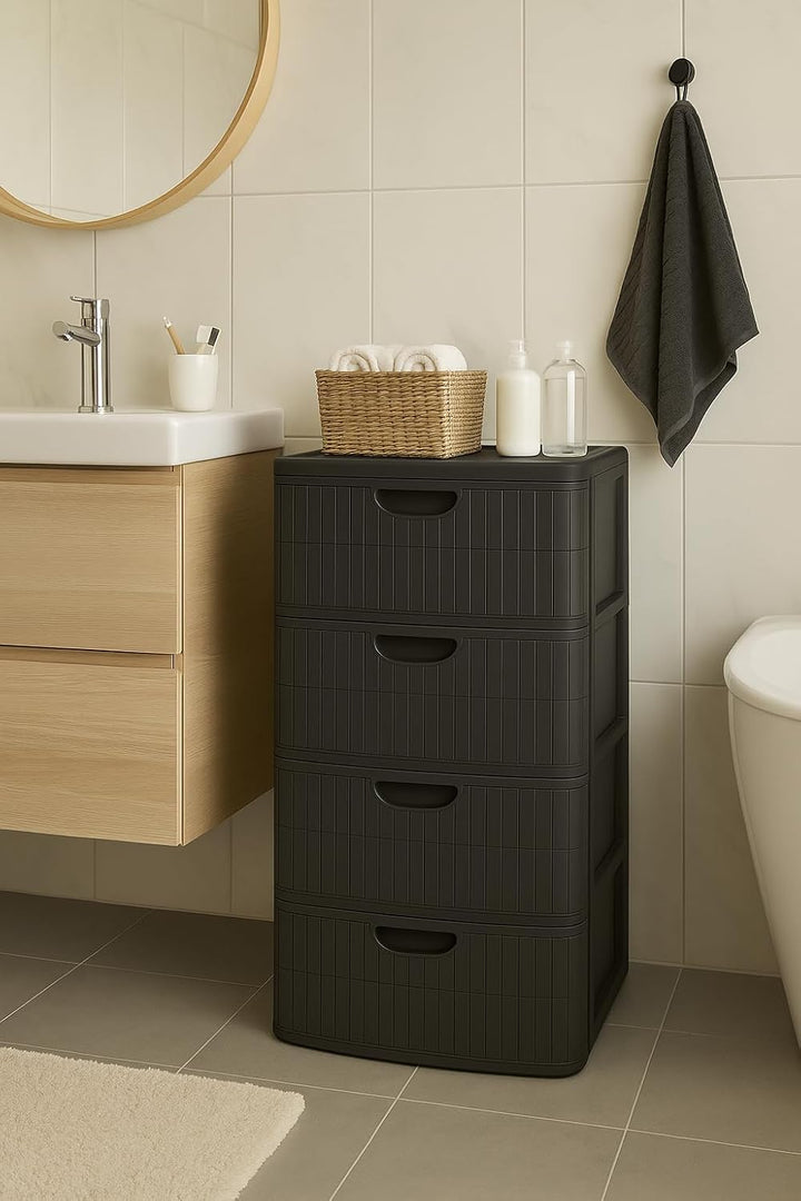 Kreher® XL Rollbarer Schubladenschrank Rollcontainer Nischenschrank aus Kunststoff in Rillen-Optik m