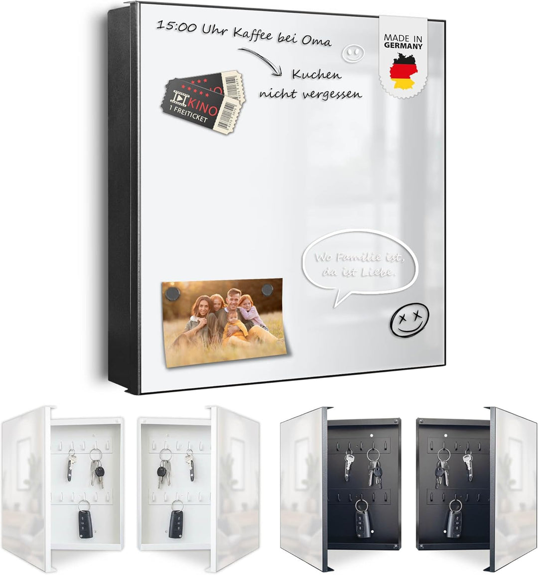 banjado Grosser Schlüsselkasten Metall - Schlüsselbox 30x30cm mit 32 Haken - Schlüsselkasten modern