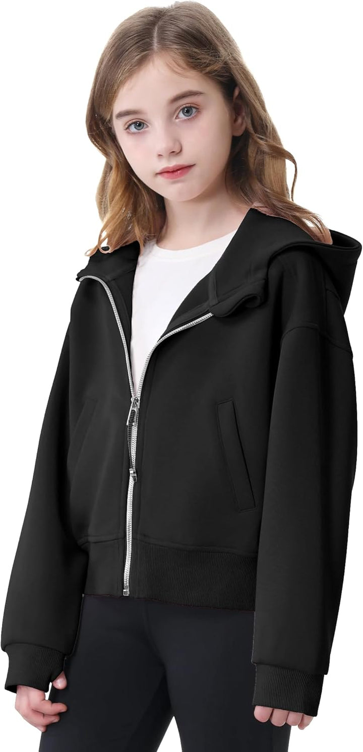 Rolanko Kapuzenpullover für Mädchen mit Reissverschluss, Gemütliche Langarm-Kapuzenjacke Lässiges Sw