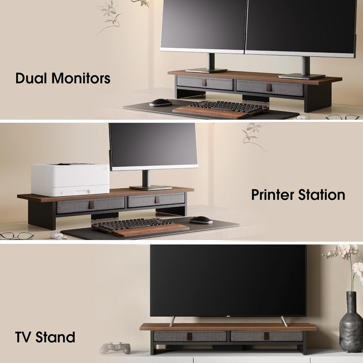 Fenge Dual Monitorständer Riser 2 Etagen Computer Monitor Ständer mit Schublade für PC Laptop Drucke