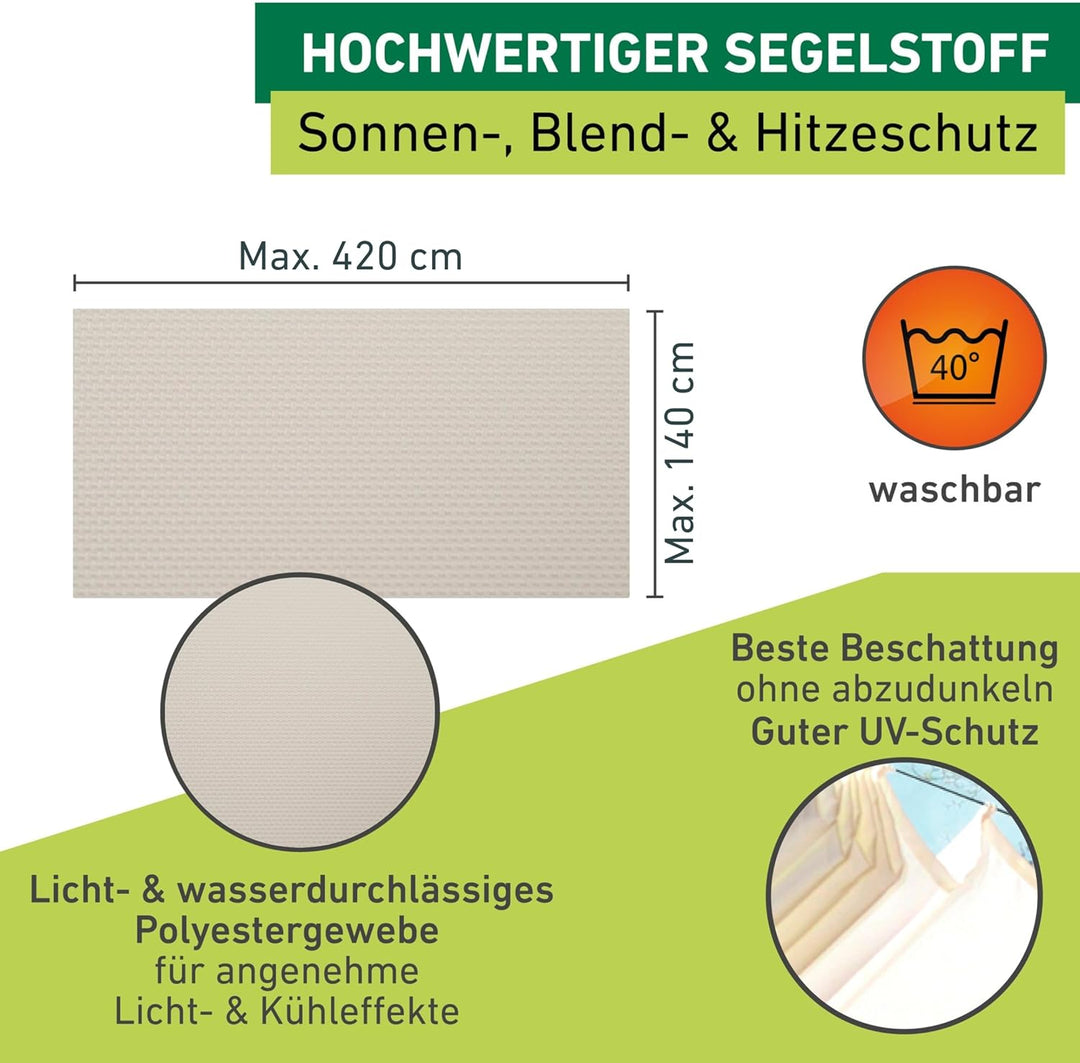 Windhager Sonnensegel für Seilspanntechnik, Wintergarten und Terrassen Beschattung, Seilspannmarkise