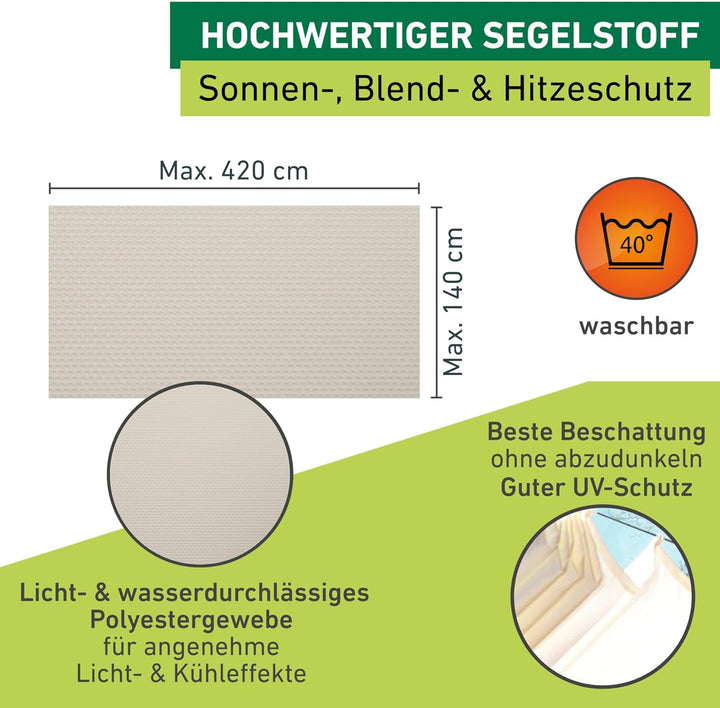 Windhager Sonnensegel für Seilspanntechnik, Wintergarten und Terrassen Beschattung, Seilspannmarkise