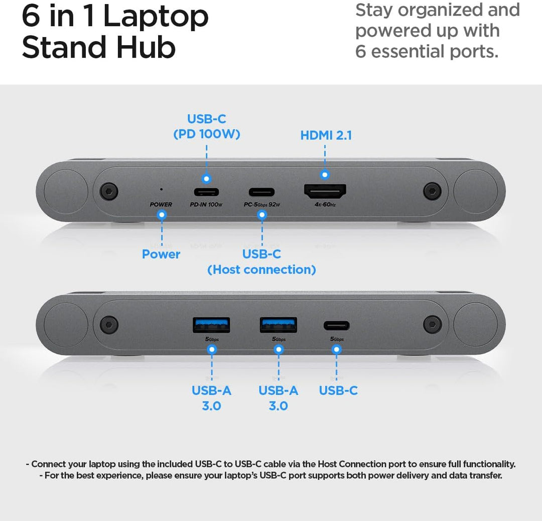 Spigen ArcDock 6-in-1 Laptop Ständer mit Dockingstation【inkl. USB C auf C Kabel】 Ergonomisch, USB A/