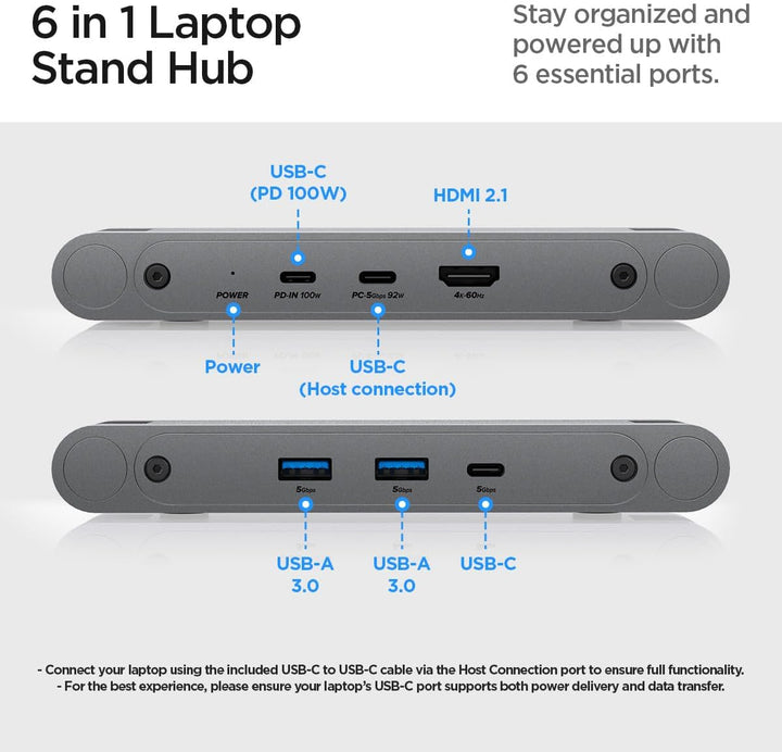 Spigen ArcDock 6-in-1 Laptop Ständer mit Dockingstation【inkl. USB C auf C Kabel】 Ergonomisch, USB A/