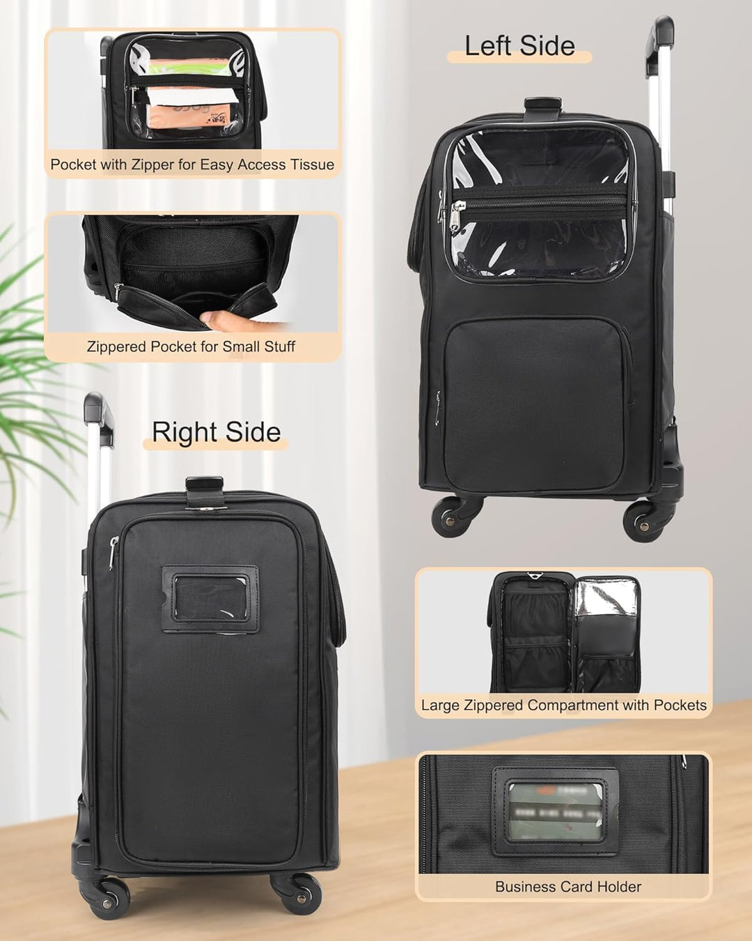 Relavel Roll-Make-up-Koffer – Hairstyling-Reisetasche mit 4 Rädern, Hitzeisolierter Schicht, Verstel