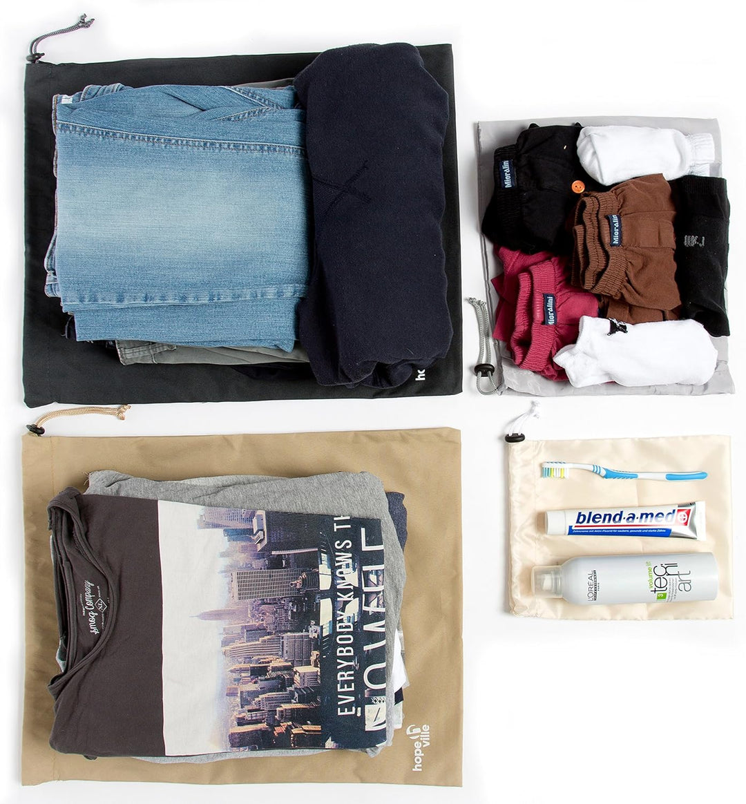 Packbeutel-Set 4-teilig, Organizer Beutel für Koffer, Rucksack und Reisetasche, Premium Reisebeutel
