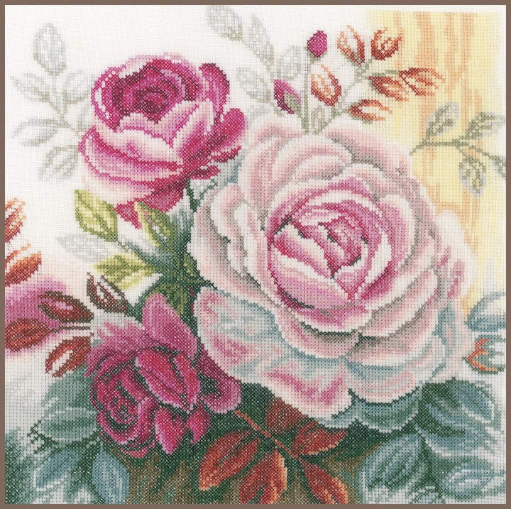 Lanarte Zählmusterpackung rosa Rose Leinen Kreuzstichpackung, Baumwolle, Mehrfarbig, 25 x 25 x 0.3 c