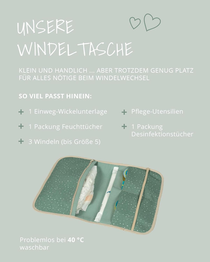 ULLENBOOM ® Windeltasche für unterwegs (Made in EU) - Wickeltasche für bis zu 3 Windeln, Feuchttüche