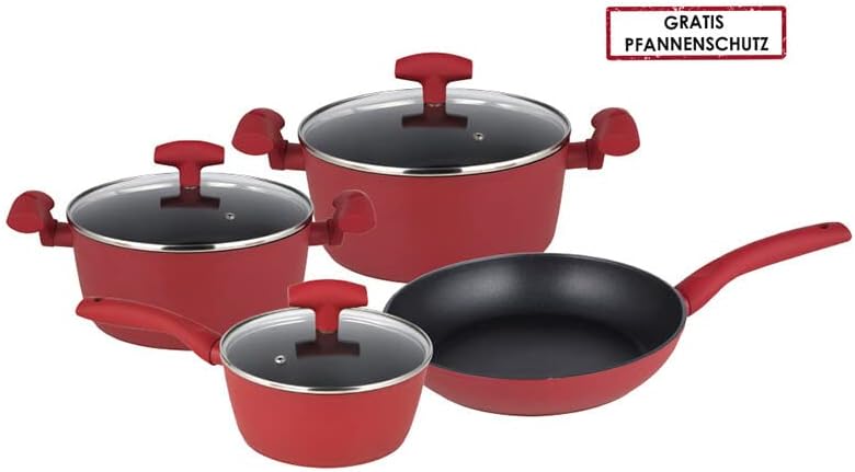 Michelino 7-TLG. Kochtopf-Set indutkonsfähiges Topfset mit Glasdeckeln rot, Rot