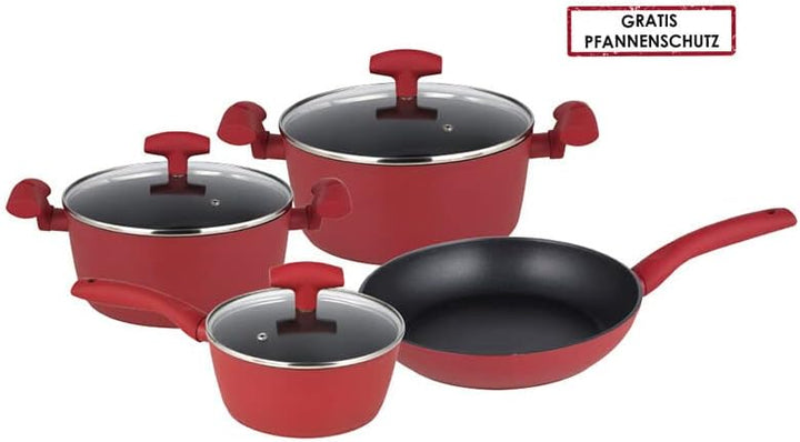Michelino 7-TLG. Kochtopf-Set indutkonsfähiges Topfset mit Glasdeckeln rot, Rot
