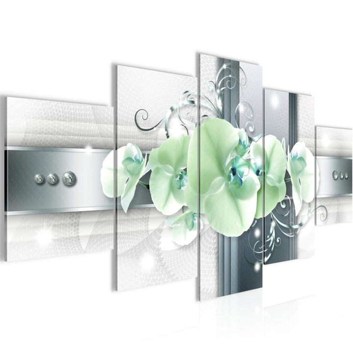 Runa Art - Bilder Blumen Orchidee 200 x 100 cm 5 Teilig XXL Wanddekoration Design Grau Türkis 008351