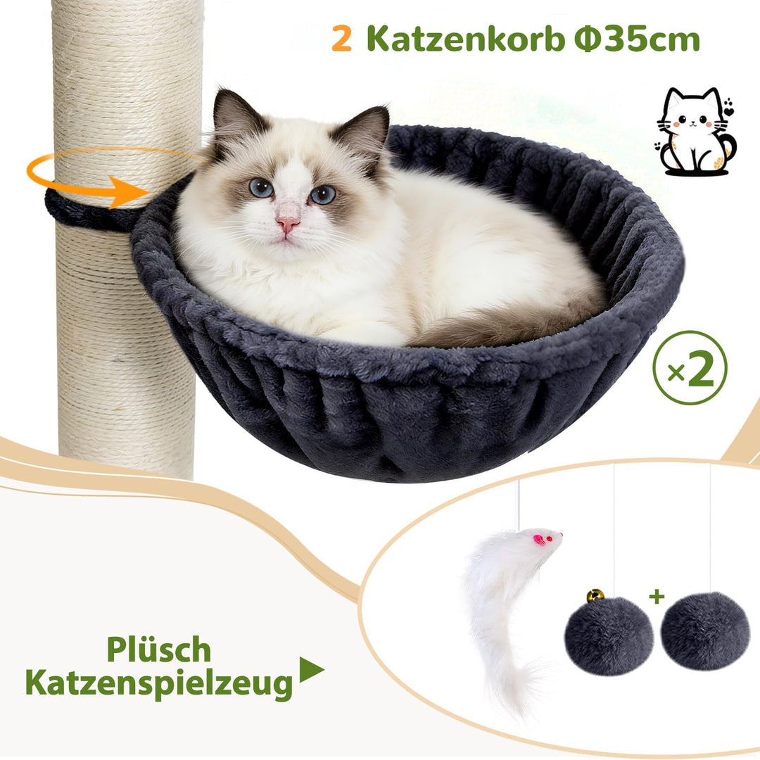 Globlazer Kratzbaum Dicke Stämme 11CM für Grosse Katzen mit 2 Extragross Katzenhaus 50*35*30cm, Ausr