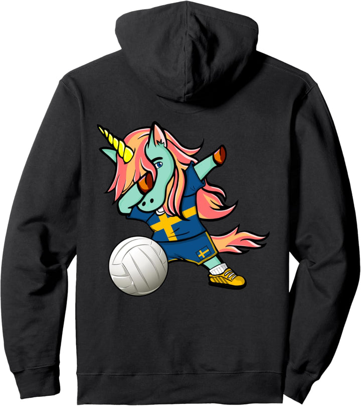 Dabbing Einhorn Schweden Volleyball Schwedische Flagge Sport Pullover Hoodie