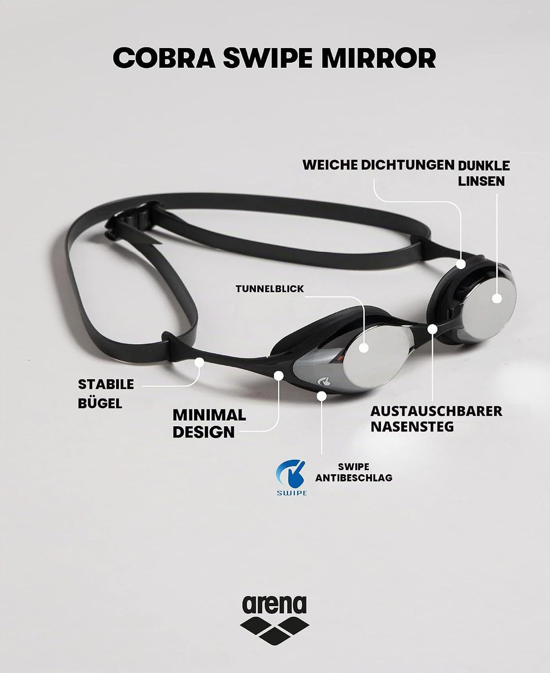 ARENA Herren Cobra Swipe Mirror Schwimmbrillen Einheitsgrösse AQUA-BLACK, Einheitsgrösse AQUA-BLACK