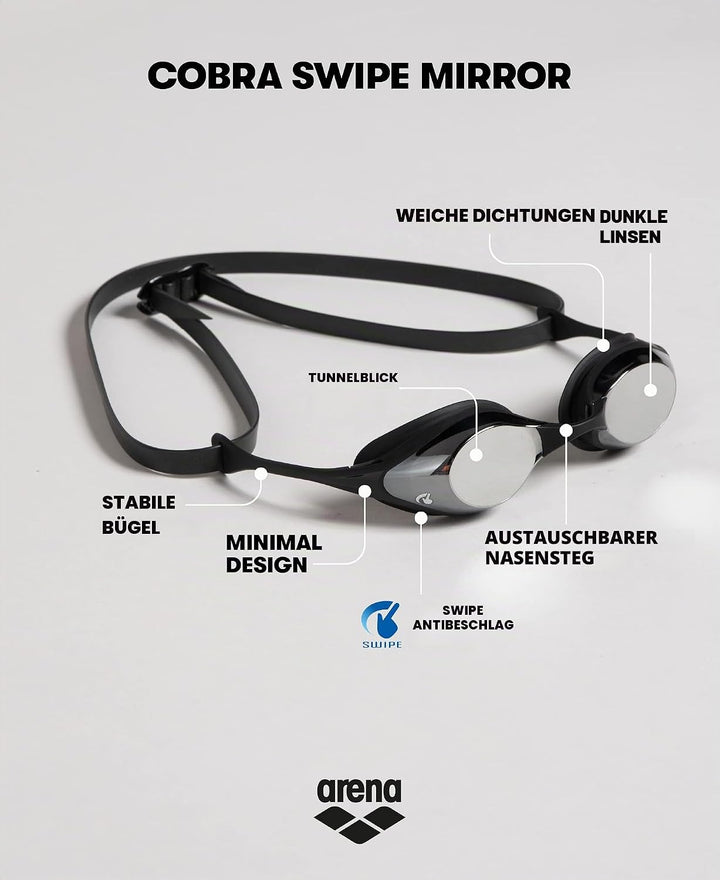 ARENA Herren Cobra Swipe Mirror Schwimmbrillen Einheitsgrösse AQUA-BLACK, Einheitsgrösse AQUA-BLACK