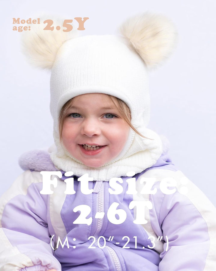 FURTALK Kleinkind Baby SchalMütze warm gefüttert Kinder Strickmütze Pom Pom Wintermütze für Mädchen
