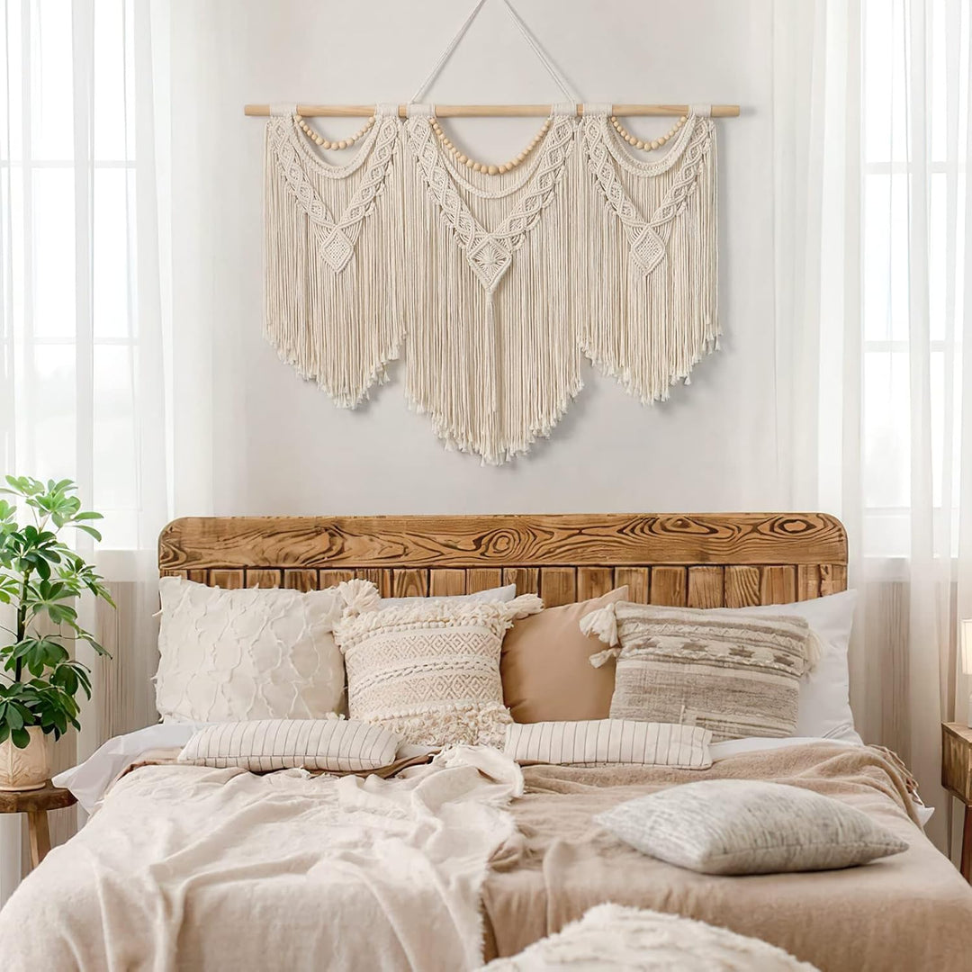 Dremisland Grosse Makramee Wandbehang Boho Gewebter Wandteppich Quaste Perlen Wand Tapisserie Böhmis