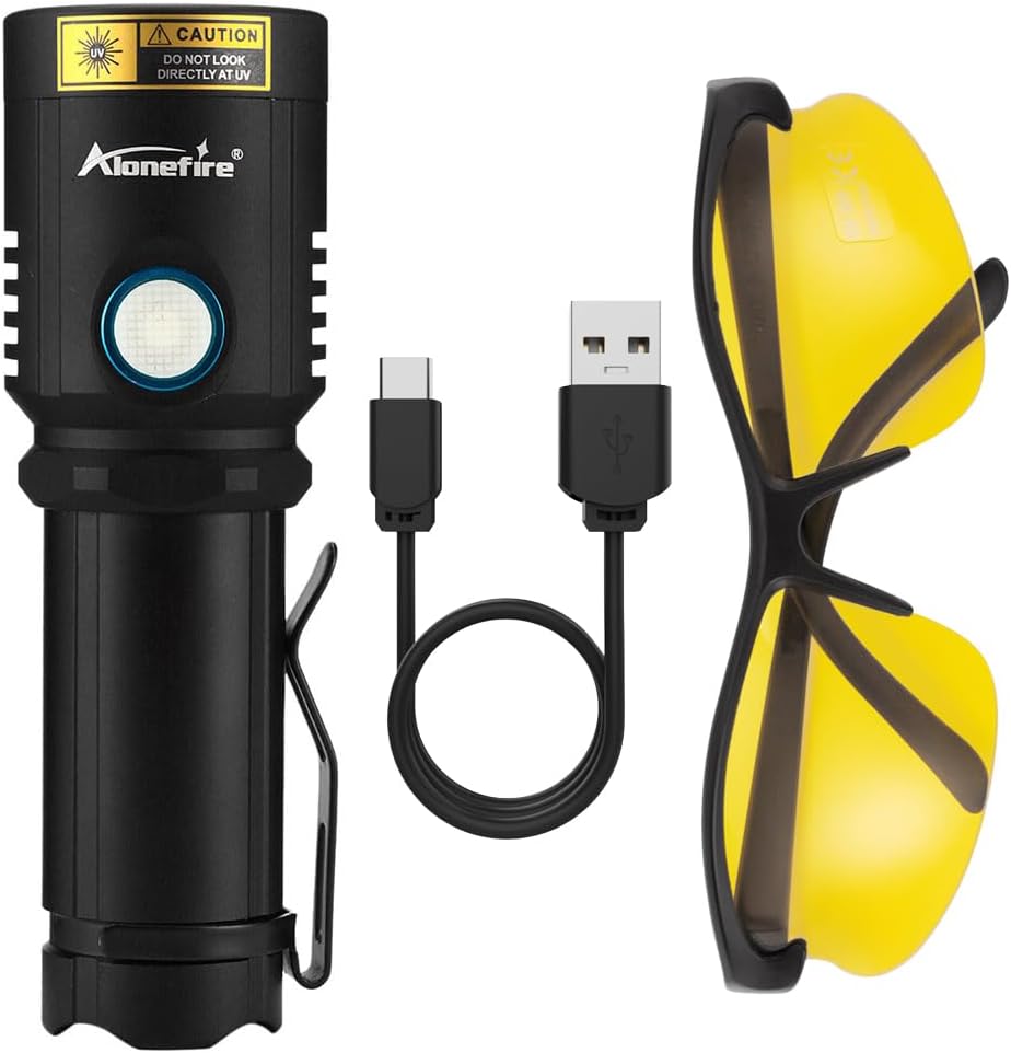 Alonefire X901UV 10W 365nm UV Taschenlampe Tragbar USB Aufladbar Schwarzlicht Taschenlampe Haustier