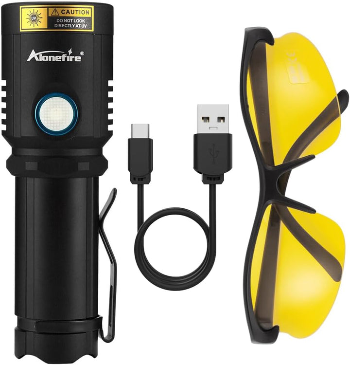 Alonefire X901UV 10W 365nm UV Taschenlampe Tragbar USB Aufladbar Schwarzlicht Taschenlampe Haustier