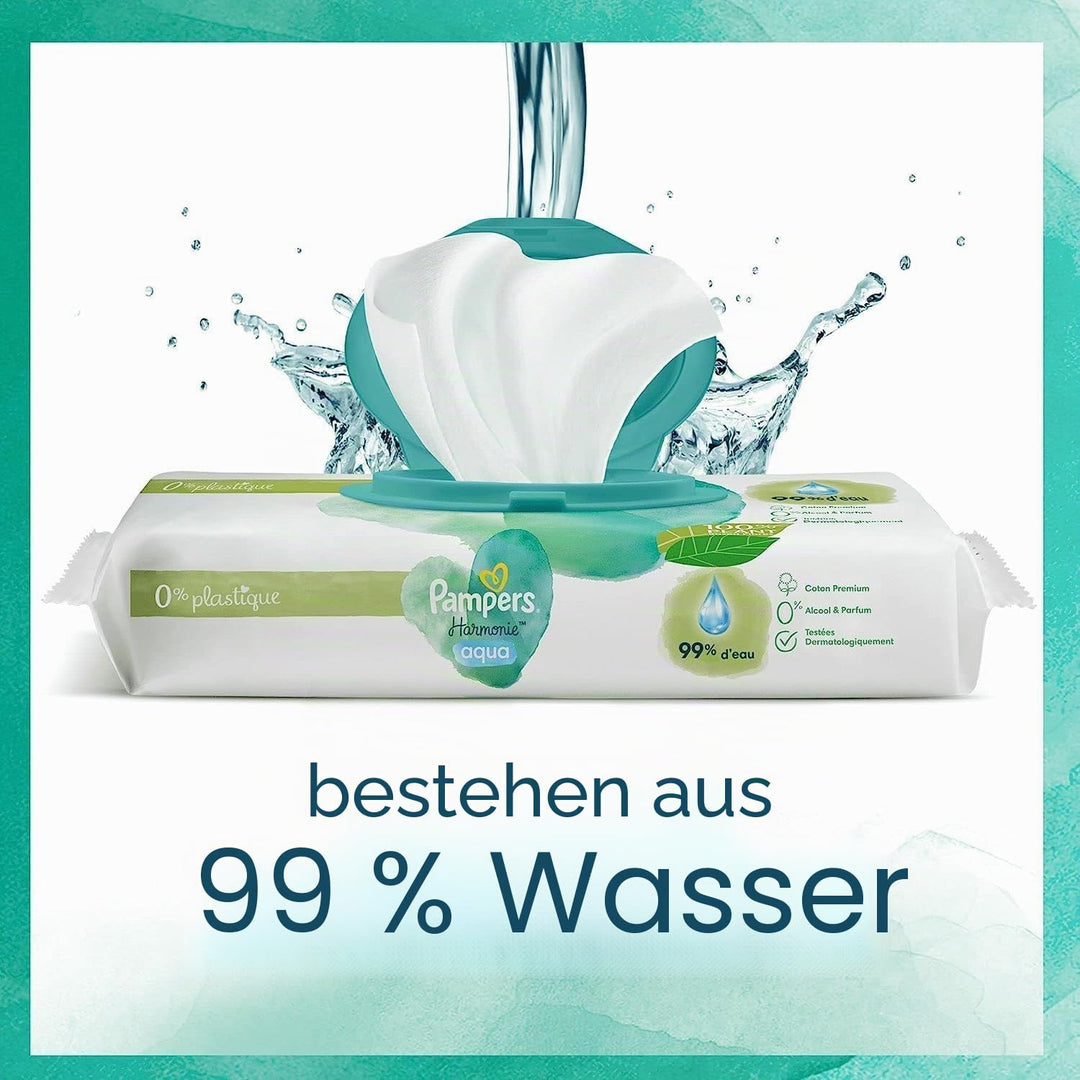 Pampers Babytücher Aqua Harmonie, 0 %, 672 Tücher, 14 Packungen mit 48 Tüchern