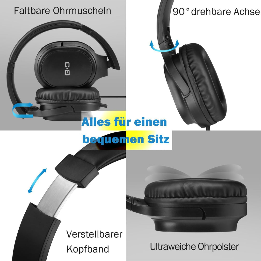 Extra lange Kabel-Kopfhörer für TV und PC mit Lautstärkeregler, 5,5 m Verlängerungsfeder, Spiralkabe